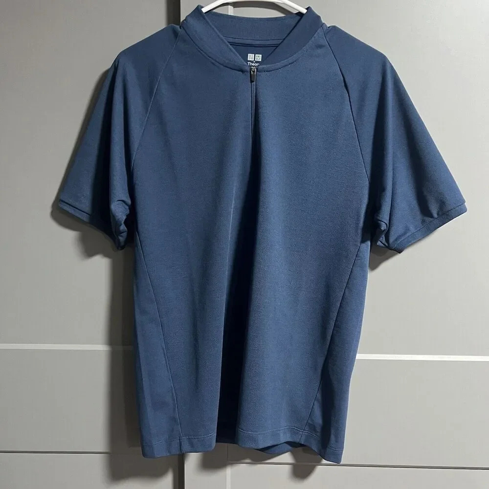 Uniqlo x Theory Mens Dry-Ex 1/4 Zip Short Sleeve T-Shirt Blue Size Small.